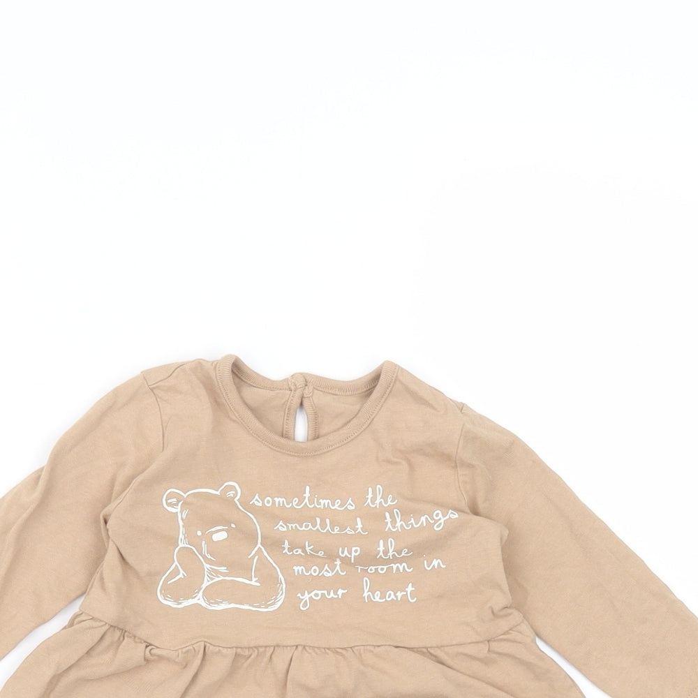 George Baby Brown  Cotton Basic T-Shirt Size 3-6 Months Round Neck