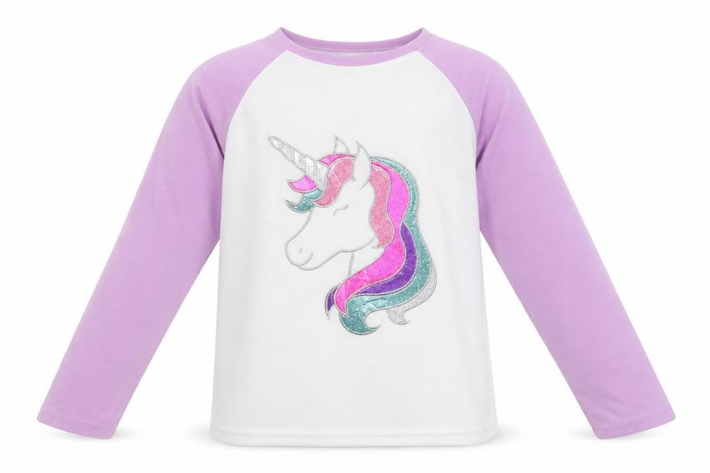Front view of Primark girls’ white round neck polyester jumper, size 10-11, years - unicorn