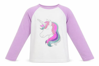 Front view of Primark girls’ white round neck polyester jumper, size 10-11, years - unicorn