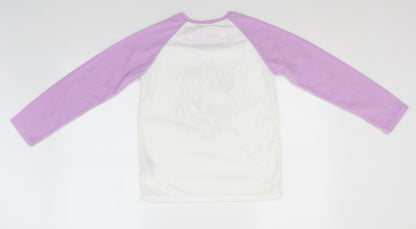 Primark Girls White Round Neck  Polyester Pullover Jumper Size 10-11 Years   - Unicorn