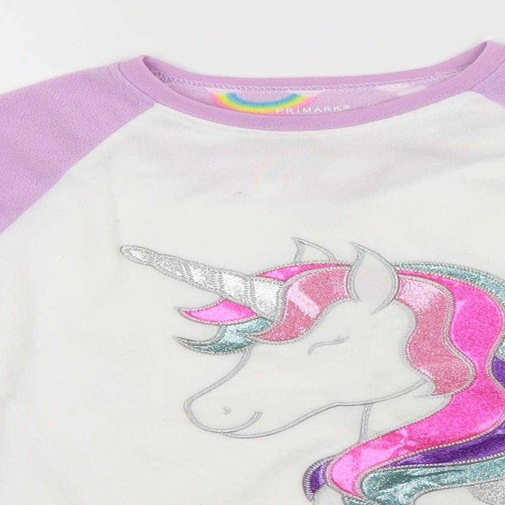 Primark Girls White Round Neck  Polyester Pullover Jumper Size 10-11 Years   - Unicorn
