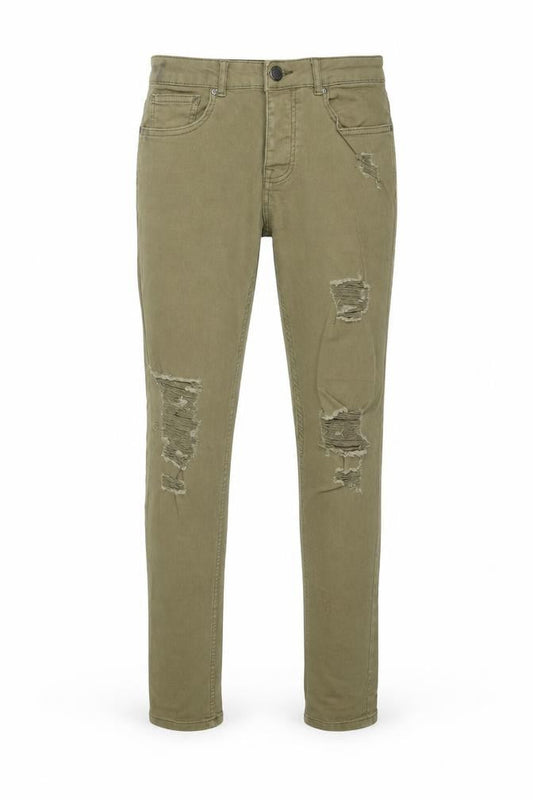 Front view of Denim & Co. men’s green cotton skinny jeans, size 30, in, 32-inch leg regular