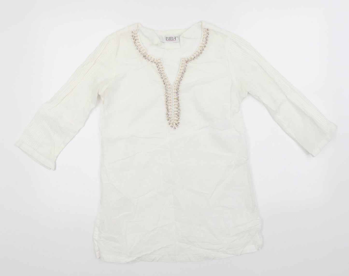 BiBA Womens White   Basic Blouse Size 6 Round Neck