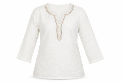 BiBA Womens White   Basic Blouse Size 6 Round Neck