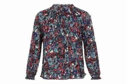 Warehouse Womens Grey Floral Polyester Basic Blouse Size 8 Round Neck