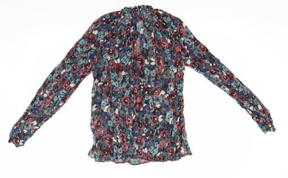 Warehouse Womens Grey Floral Polyester Basic Blouse Size 8 Round Neck