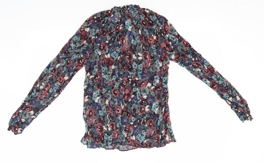 Warehouse Womens Grey Floral Polyester Basic Blouse Size 8 Round Neck