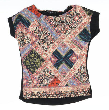 F&F Womens Multicoloured Paisley Viscose Basic T-Shirt Size 6 Round Neck
