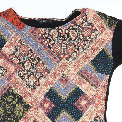 F&F Womens Multicoloured Paisley Viscose Basic T-Shirt Size 6 Round Neck