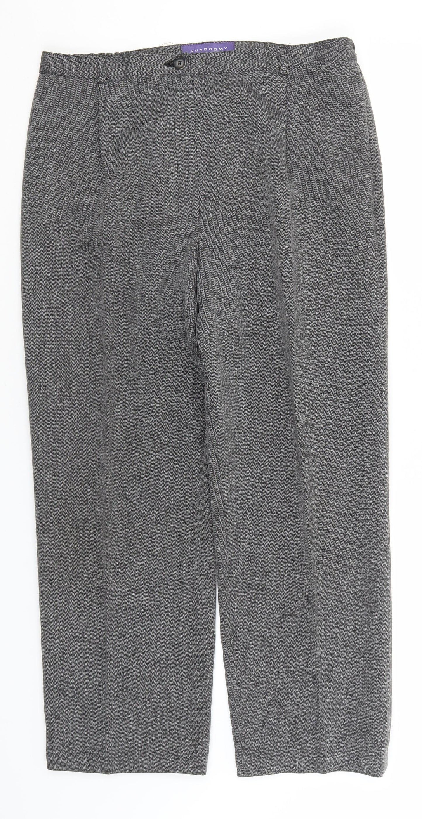 Autonomy Womens Grey Herringbone Polyester Dress Pants Trousers Size 14 L23 in Regular