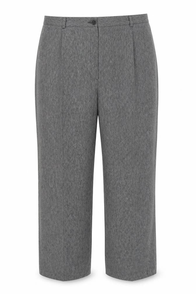 Front view of Autonomy women’s grey herringbone polyester dress pants trousers, size UK 14, 23-inch leg regular