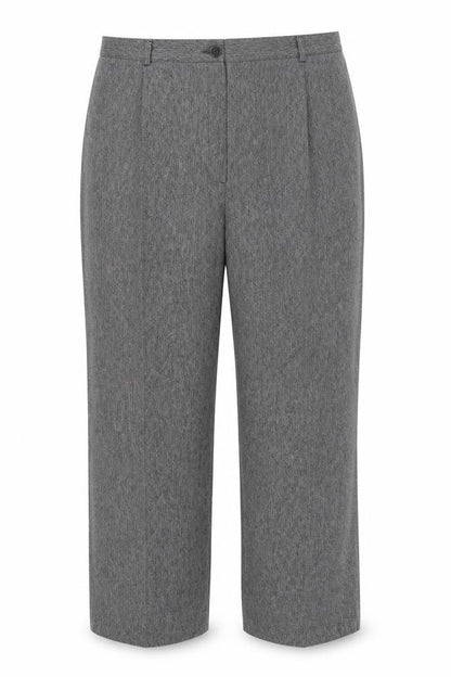 Front view of Autonomy women’s grey herringbone polyester dress pants trousers, size UK 14, 23-inch leg regular