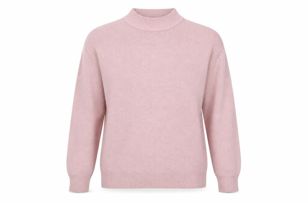 Front view of Damart women’s grey high neck acrylic jumper, size UK 14