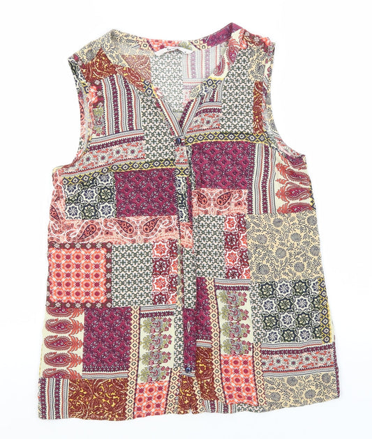 TU Womens Multicoloured Paisley Viscose Basic Button-Up Size 8 Round Neck