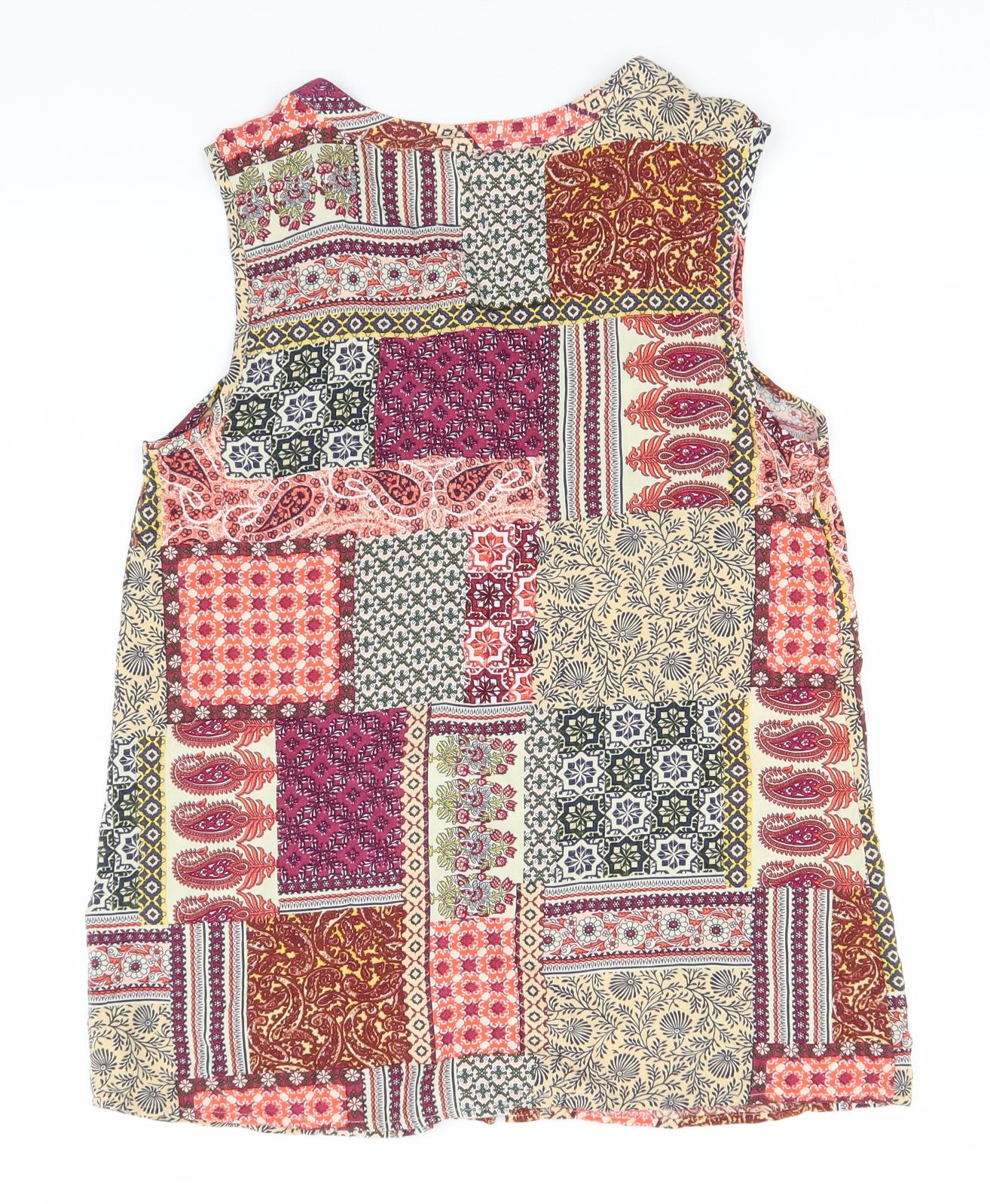 TU Womens Multicoloured Paisley Viscose Basic Button-Up Size 8 Round Neck