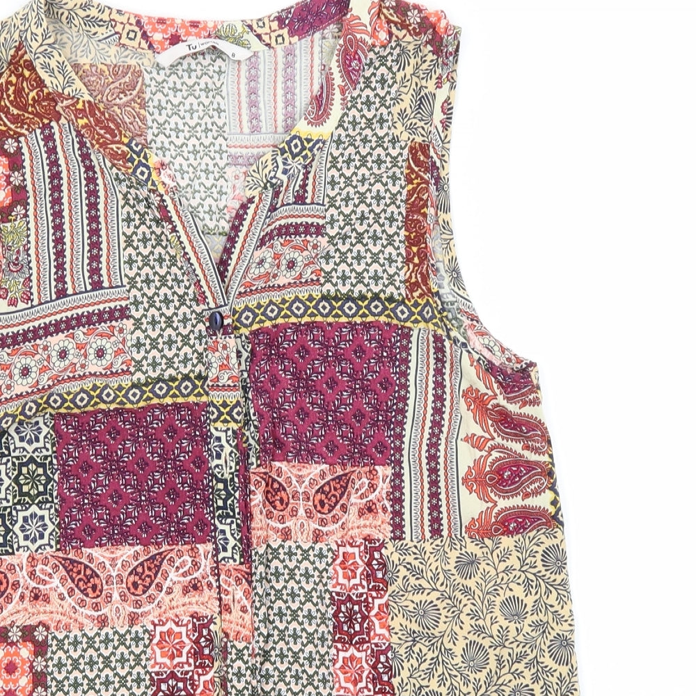 TU Womens Multicoloured Paisley Viscose Basic Button-Up Size 8 Round Neck