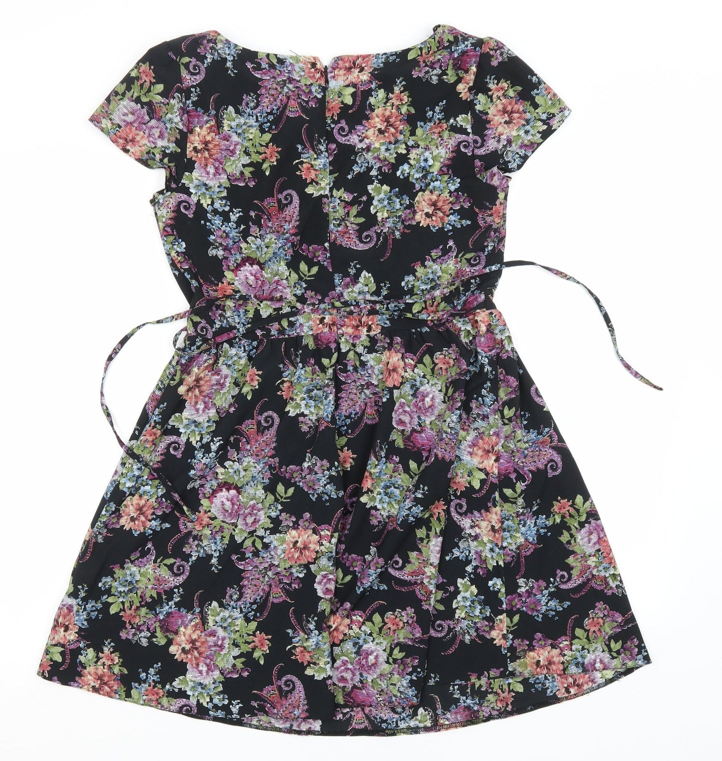 New Look Womens Black Floral Polyester A-Line  Size 12  Round Neck
