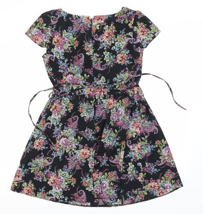 New Look Womens Black Floral Polyester A-Line  Size 12  Round Neck