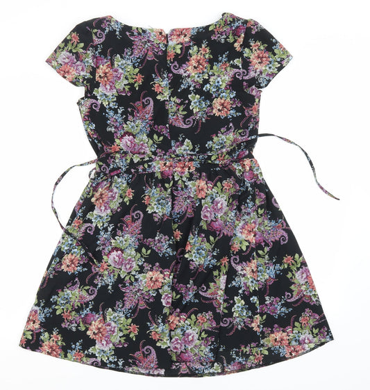 New Look Womens Black Floral Polyester A-Line  Size 12  Round Neck