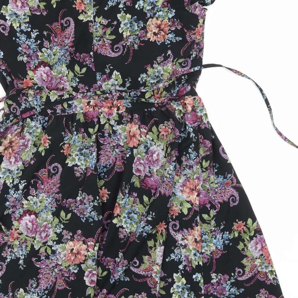 New Look Womens Black Floral Polyester A-Line  Size 12  Round Neck
