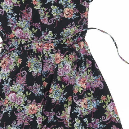 New Look Womens Black Floral Polyester A-Line  Size 12  Round Neck