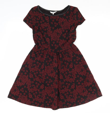 New Look Womens Red Floral Polyester A-Line  Size 10  Round Neck