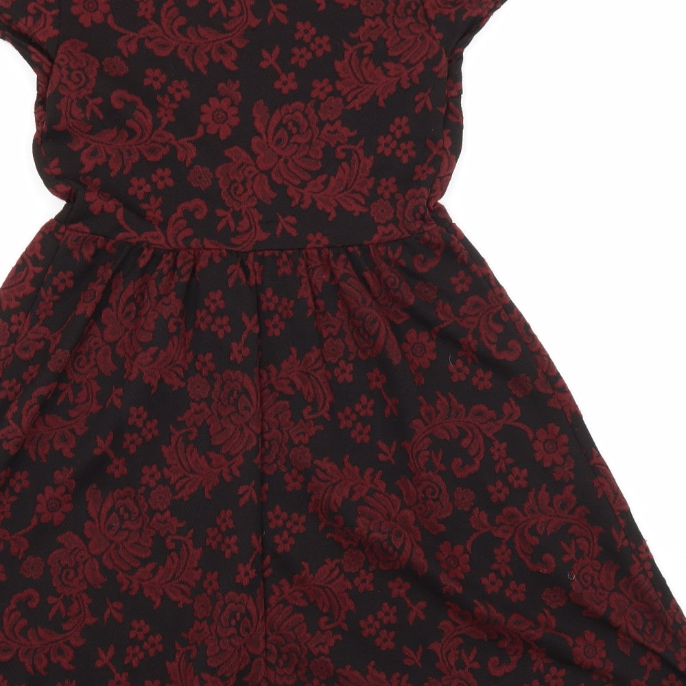 New Look Womens Red Floral Polyester A-Line  Size 10  Round Neck