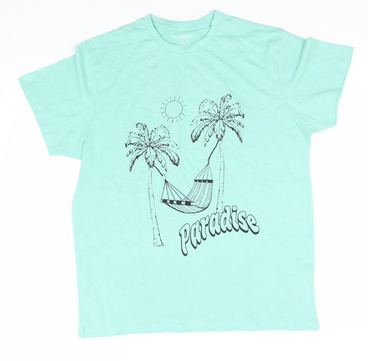 Primark Mens Green  Cotton  T-Shirt Size L Round Neck