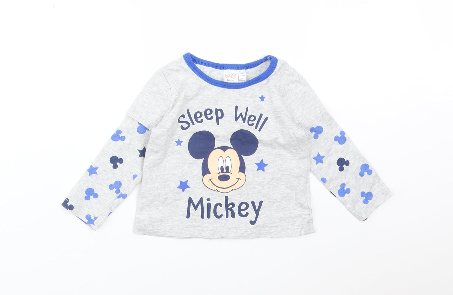 Disney Boys Grey Solid Cotton  Pyjama Top Size 6-9 Months   - SLEEP WELL MICKEY