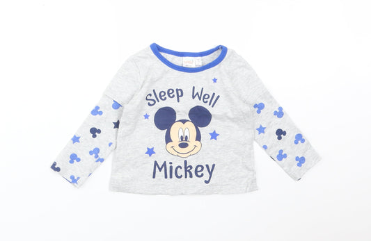 Disney Boys Grey Solid Cotton  Pyjama Top Size 6-9 Months   - SLEEP WELL MICKEY