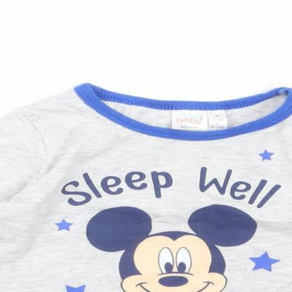 Disney Boys Grey Solid Cotton  Pyjama Top Size 6-9 Months   - SLEEP WELL MICKEY