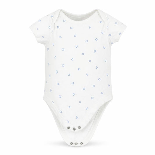 Front view of Marks & Spencer boys’ white geometric cotton babygrow one-piece, size 3-6, months
