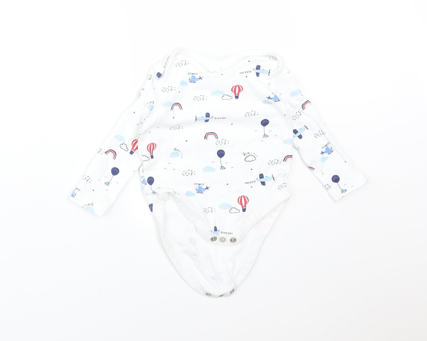 F&F Boys White  Cotton Babygrow One-Piece Size 3-6 Months   - PLANE, HELICOPTER, BALLON, RAINBOW