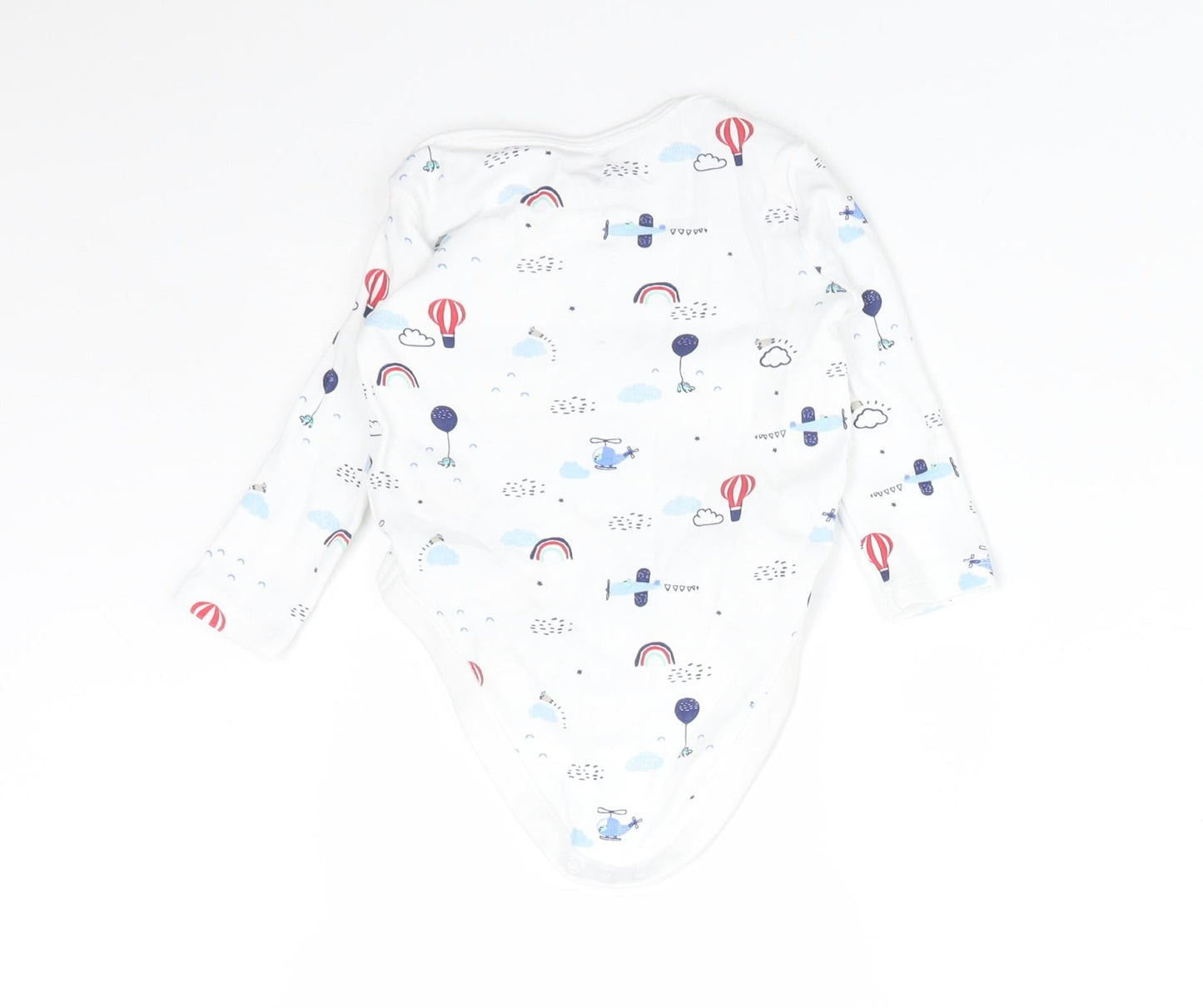 F&F Boys White  Cotton Babygrow One-Piece Size 3-6 Months   - PLANE, HELICOPTER, BALLON, RAINBOW