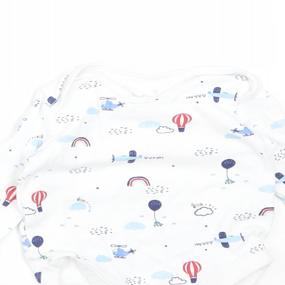 F&F Boys White  Cotton Babygrow One-Piece Size 3-6 Months   - PLANE, HELICOPTER, BALLON, RAINBOW