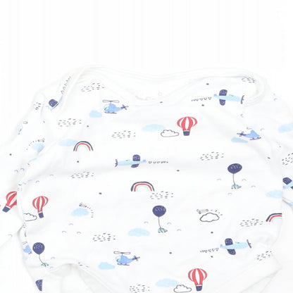 F&F Boys White  Cotton Babygrow One-Piece Size 3-6 Months   - PLANE, HELICOPTER, BALLON, RAINBOW