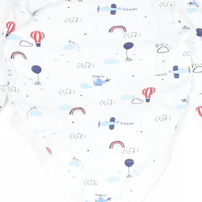 F&F Boys White  Cotton Babygrow One-Piece Size 3-6 Months   - PLANE, HELICOPTER, BALLON, RAINBOW