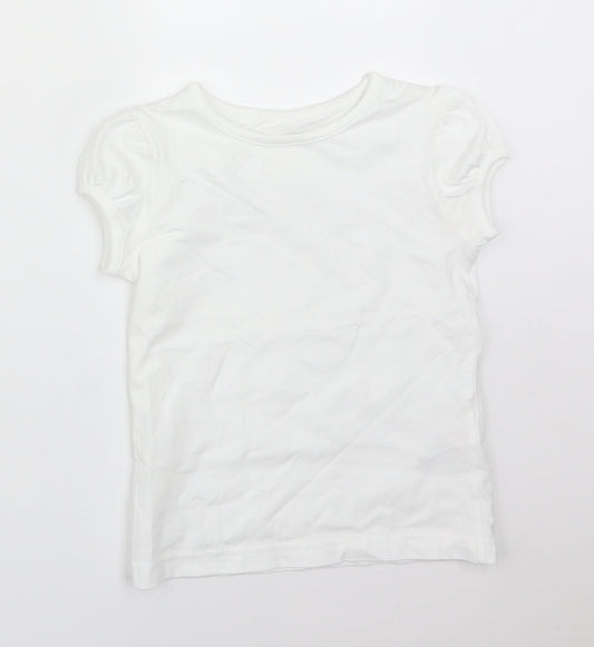 George Girls White  Cotton Basic T-Shirt Size 4-5 Years Round Neck