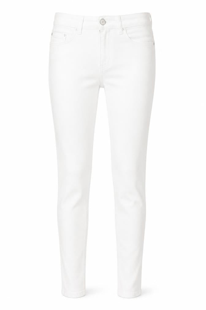 Front view of Next women’s white cotton skinny jeans, size UK 10, 29-inch leg regular