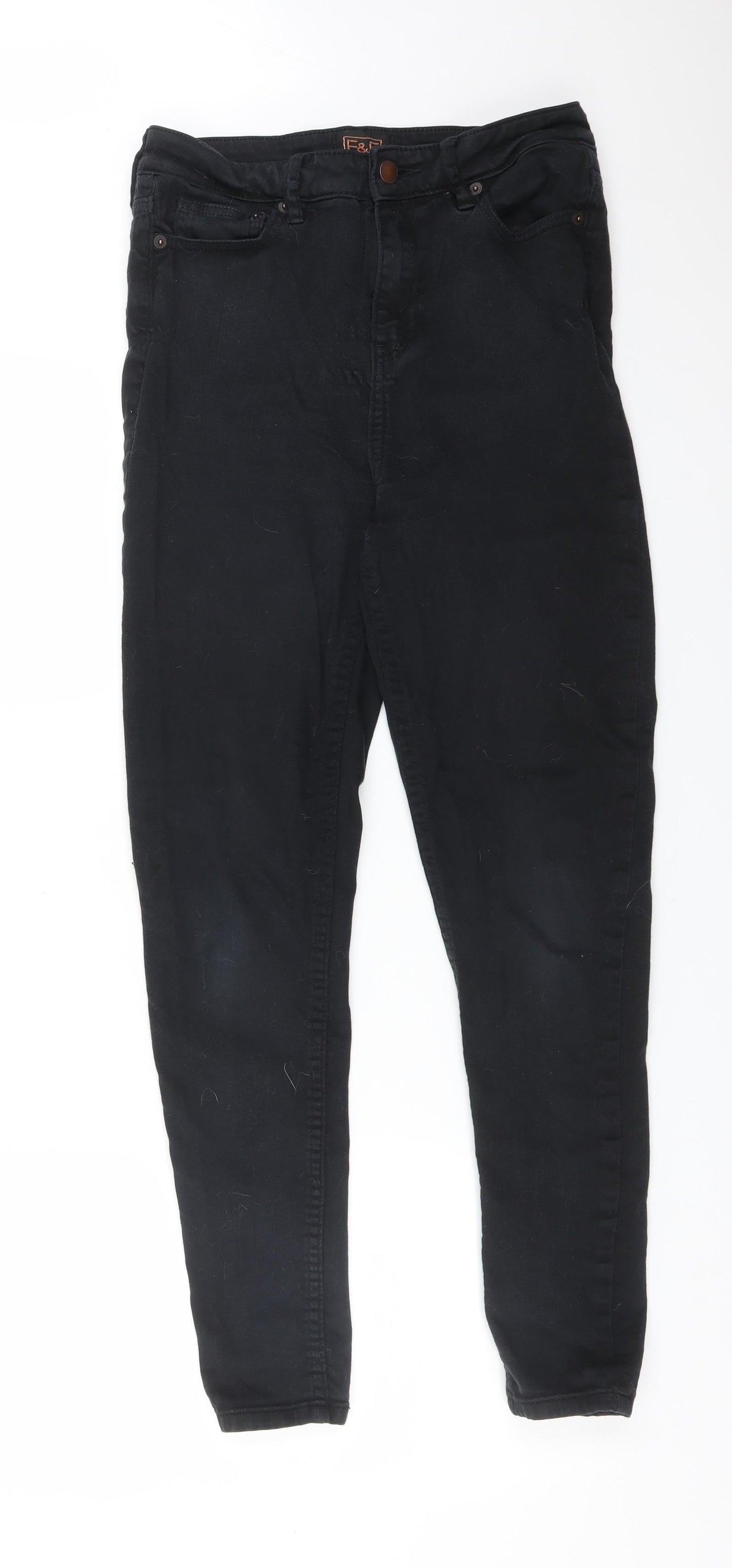 F&F Womens Black  Cotton Skinny Jeans Size 10 L27 in Regular