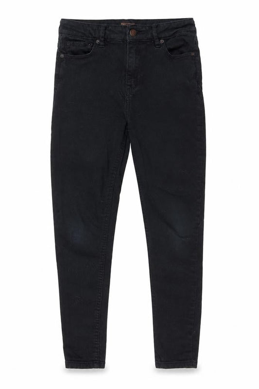 Front view of F&F women’s black cotton skinny jeans, size UK 10, 27-inch leg regular
