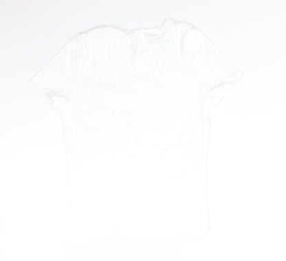 Preworn Womens White Striped  Basic T-Shirt Size 14 Crew Neck