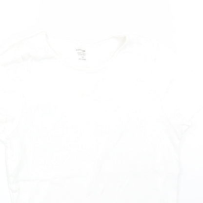 Preworn Womens White Striped  Basic T-Shirt Size 14 Crew Neck