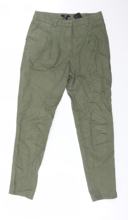 Womens UK Size 4 H&M Regular Fit Chino Green Trousers