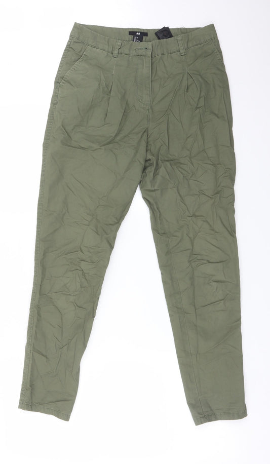 Womens UK Size 4 H&M Regular Fit Chino Green Trousers