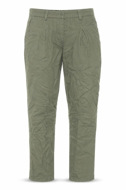 Front view of H&M women’s green cotton chino trousers, size UK 4, 28-inch leg regular
