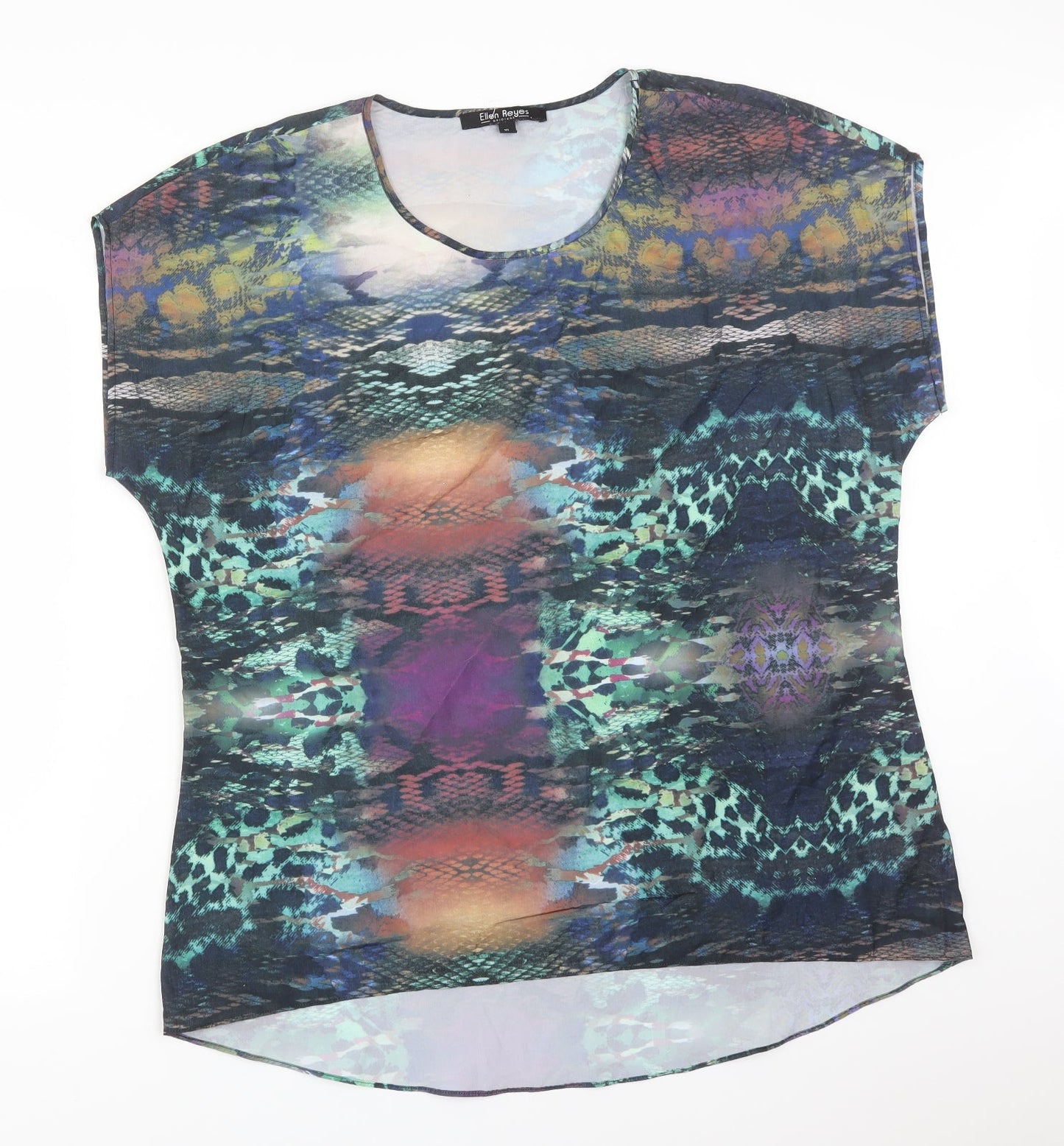 ELLEN REYES Womens Multicoloured Animal Print Polyester Basic T-Shirt Size XL Round Neck