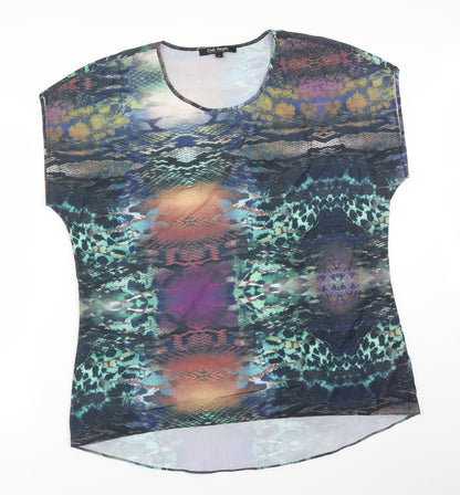ELLEN REYES Womens Multicoloured Animal Print Polyester Basic T-Shirt Size XL Round Neck