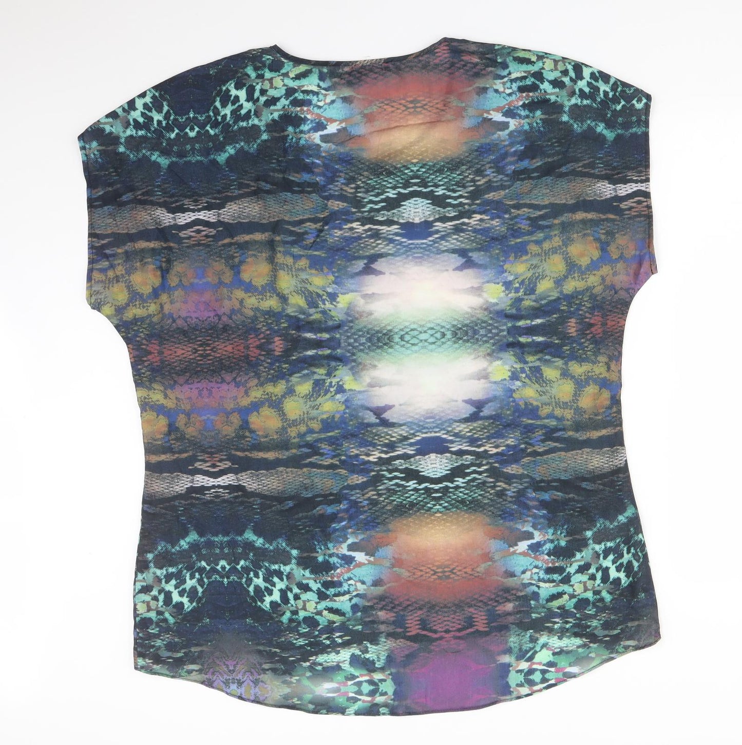 ELLEN REYES Womens Multicoloured Animal Print Polyester Basic T-Shirt Size XL Round Neck