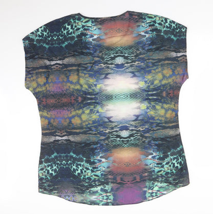 ELLEN REYES Womens Multicoloured Animal Print Polyester Basic T-Shirt Size XL Round Neck